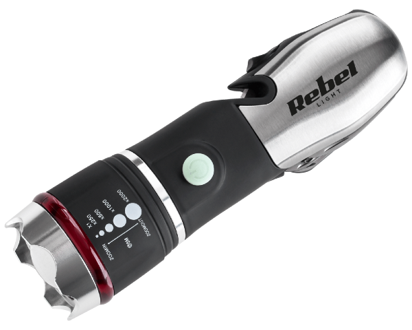 Latarka LED nóż młotek 8w1 Rebel
