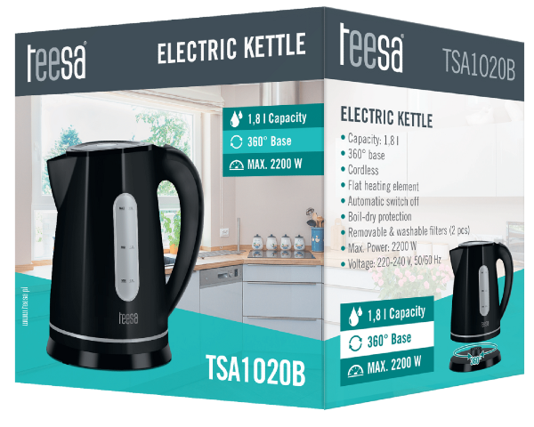 Czajnik elektryczny bezprzewodowy 1,8L czarny Teesa TSA1020B
