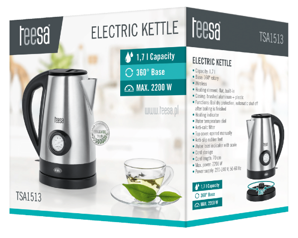 Czajnik elektryczny z termometrem stalowy 1,7L Teesa TSA1513