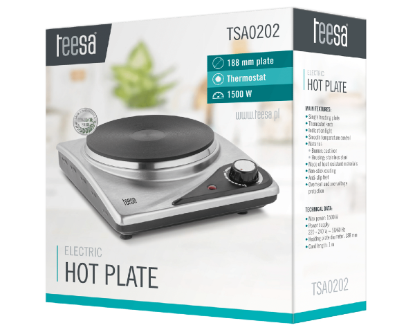 Kuchenka elektryczna jednopalnikowa stalowa 1500W Teesa TSA0202