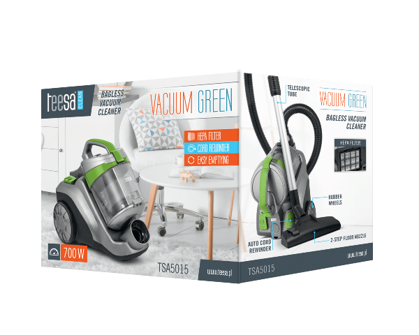 Odkurzacz bezworkowy sieciowy 700 W Teesa Vacuum Green