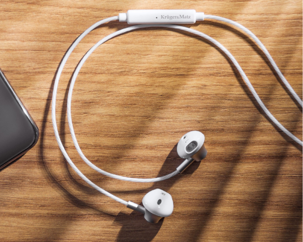 Słuchawki douszne z mikrofonem przewodowe białe Kruger&Matz B2