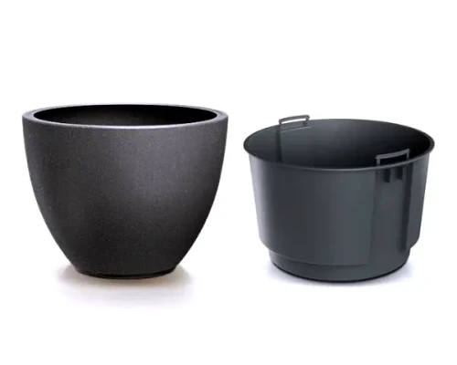 doniczka antracyt heos eco wood 30 cm prezentacja wkladu i oslonki