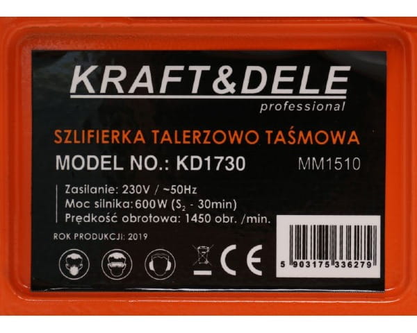 Szlifierka stolowa talerzowo tasmowa 600W tabliczka znamionowa