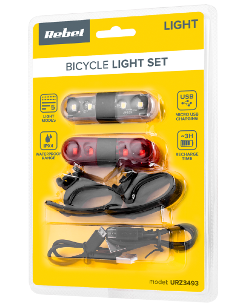 Lampka rowerowa LED USB 2szt przód tył zestaw Rebel URZ3493