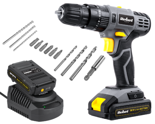 Wiertarko-wkrętarka udarowa akumulatorowa 20V 2A + akcesoria