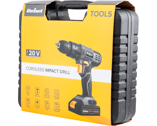 Wiertarko-wkrętarka udarowa akumulatorowa 20V 2A + akcesoria