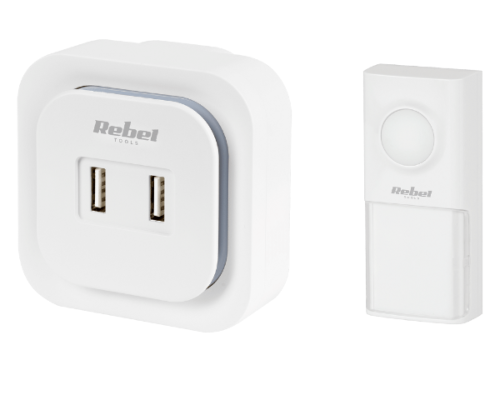 Dzwonek bezprzewodowy do drzwi z wtyczką +2 gniazda USB