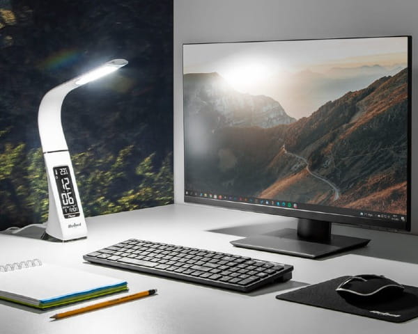 Lampka Led na biurko biała z zegarem termometrem datownikiem