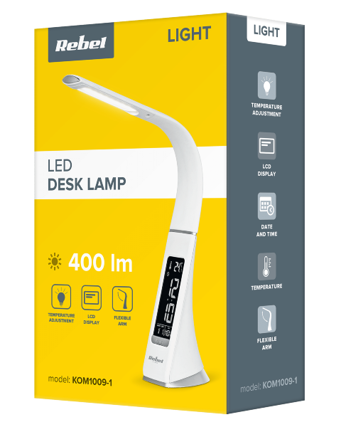 Lampka Led na biurko biała z zegarem termometrem datownikiem