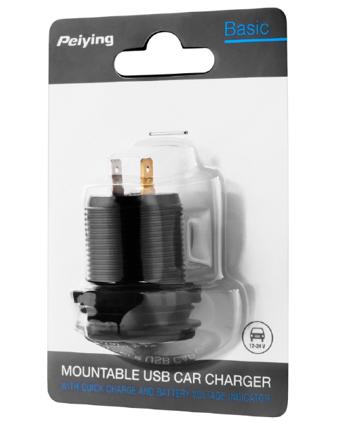 Ładowarka samochodowa 2xUSB QC z miernikiem napięcia PY-CHR0004