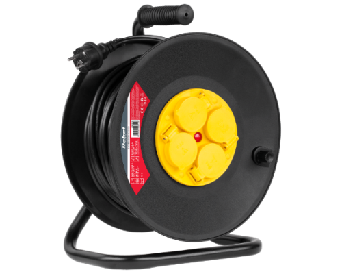 Przedłużacz na bębnie z żyłami 1,5mm² IP44 50m 4 gniazda Rebel