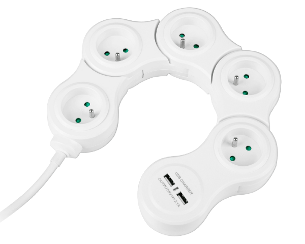 Przedłużacz sieciowy snake 5 gniazd + 2 USB 1,5m Rebel URZ3258
