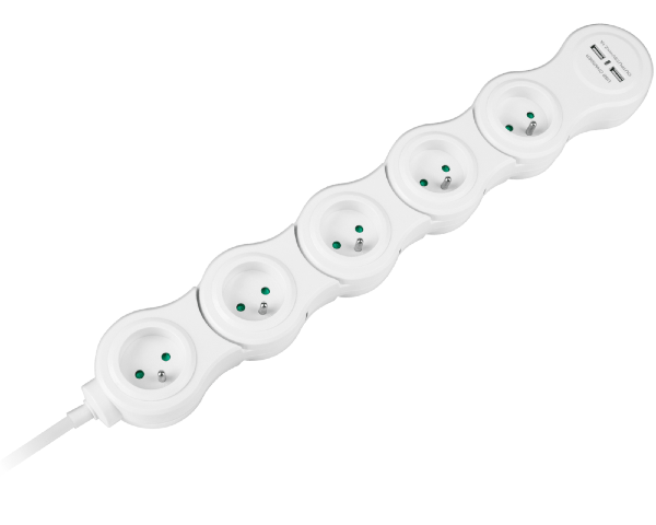 Przedłużacz sieciowy snake 5 gniazd + 2 USB 1,5m Rebel URZ3258 - 3