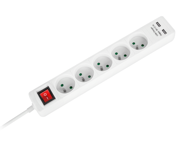 Przedłużacz sieciowy 5 gniazd + 2 wejścia USB 5m Rebel URZ3203-5M  - 2