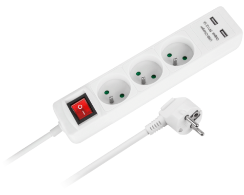 Przedłużacz sieciowy 3 gniazda + 2 wejścia USB 1,5m Rebel URZ3202-1,5