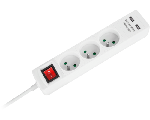 Przedłużacz sieciowy 3 gniazda + 2 wejścia USB 1,5m Rebel URZ3202-1,5 - 2