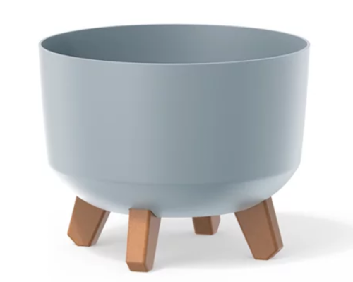 Szara okrągła doniczka 24 cm Prosperplast Gracia na białym tle.