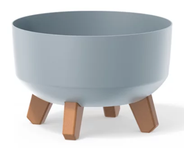 Szara okrągła doniczka 24 cm Prosperplast Gracia Low na białym tle.