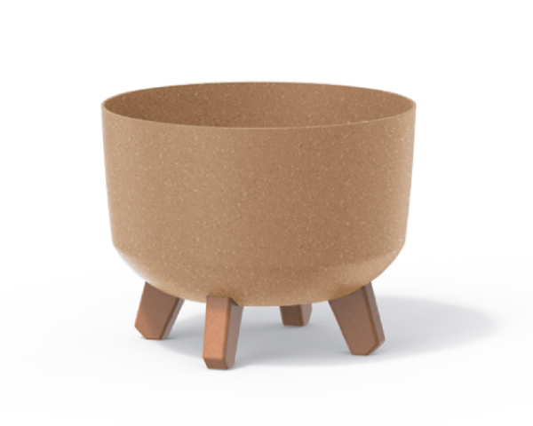 Jasna okrągła doniczka 24 cm Prosperplast Gracia Eco Wood na białym tle.