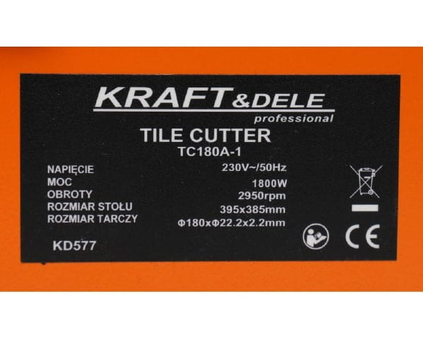 Pila do ciecia plytek glazury na mokro stołowa 1800W tabliczka znamionowa