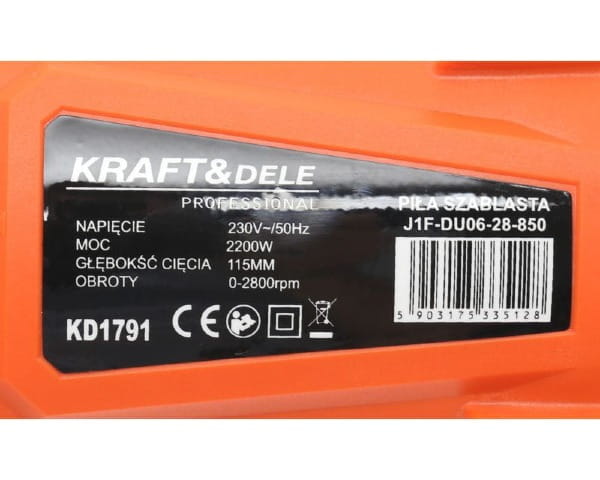 Pila szablasta lisi ogon 2100W + walizka tabliczka znamionowa