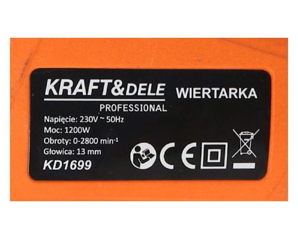 Wiertarka elektryczna sieciowa 1200W 13 mm tabliczka znamionowa