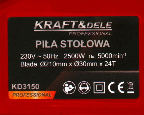 Pila stolowa tarczowa pilarka 2500W KD3150 tabliczka znamionowa
