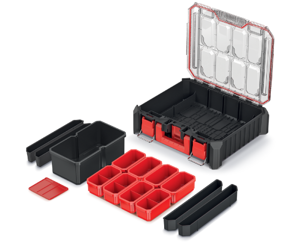 Organizer na narzedzia z pojemnikami wysoki 45 x 37 x 13 cm elementy prezentacja