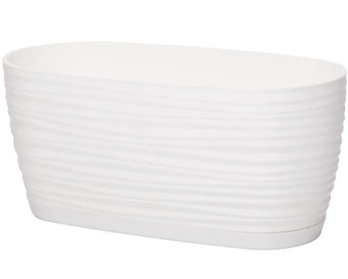 Biała podłużna doniczka Form Plastic Sahara Petit o długości 26,7 cm z matowym wykończeniem i wzorem fal.