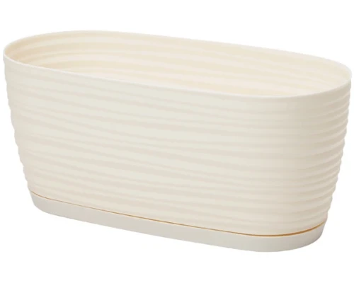 Kremowa podłużna doniczka Form Plastic Sahara Petit o długości 26,7 cm z dekoracyjnym wzorem fal.