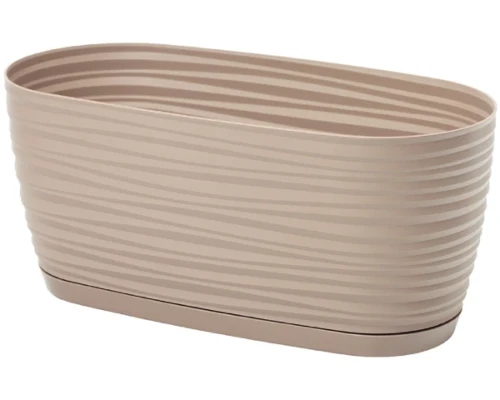 Beżowa podłużna doniczka Form Plastic Sahara Petit o długości 31,5 cm z charakterystycznym wzorem fal.
