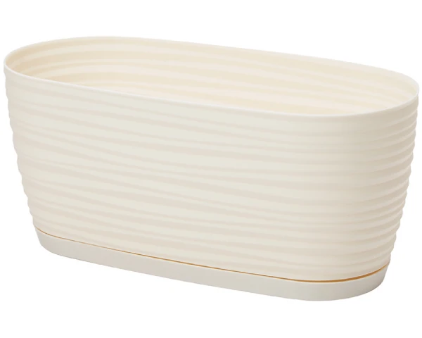 Biała podłużna doniczka Form Plastic Sahara Petit o długości 31,5 cm z charakterystycznym wzorem fal.