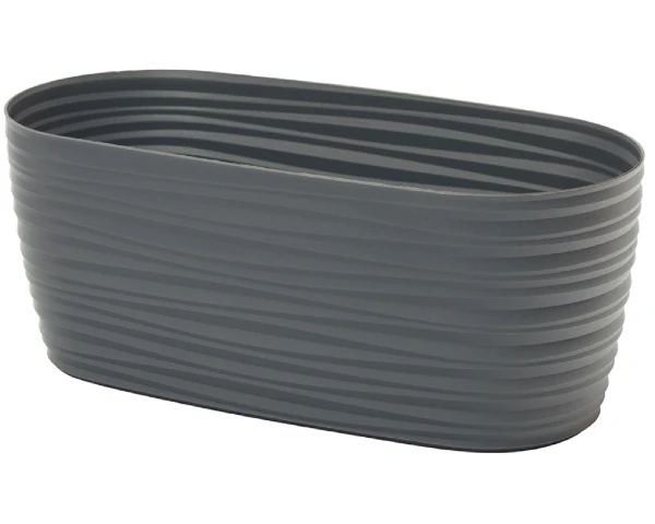 Antracytowa podłużna doniczka Form Plastic Sahara Petit o długości 26,7 cm z matowym wykończeniem i wzorem fal