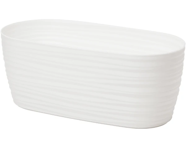 Biała podłużna doniczka Form Plastic Sahara Petit o długości 31,5 cm z charakterystycznym wzorem fal.