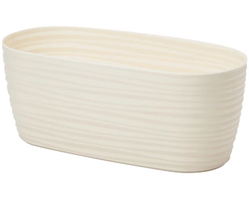 Kremowa podłużna doniczka Form Plastic Sahara Petit o długości 31,5 cm z dekoracyjną strukturą poziomych fal.