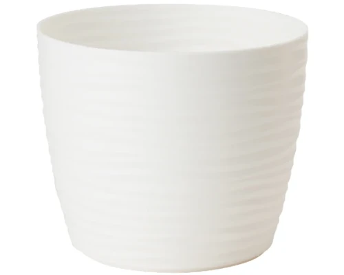 Biała matowa doniczka Form Plastic Sahara Round 12,7 cm z piaszczystym wzorem fal na jasnym tle