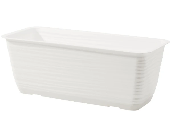 Biała prostokątna doniczka Form Plastic o długości 49 cm o gładkiej, matowej powierzchni.