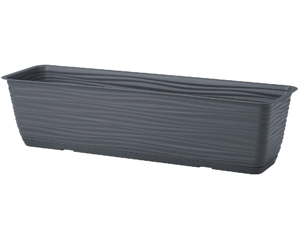 Antracytowa długa doniczka Form Plastic o długości 78,5 cm o matowym, prostokątnym wykończeniu.