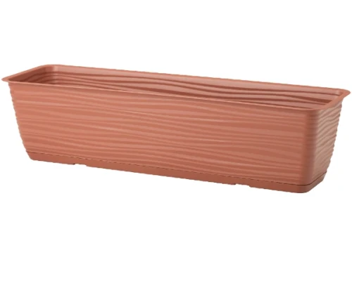 Bardzo długa doniczka Form Plastic w kolorze terakoty o długości 78,5 cm i prostokątnym kształcie.