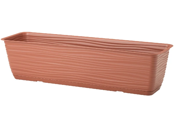 Bardzo długa doniczka Form Plastic w kolorze terakoty o długości 78,5 cm i prostokątnym kształcie.