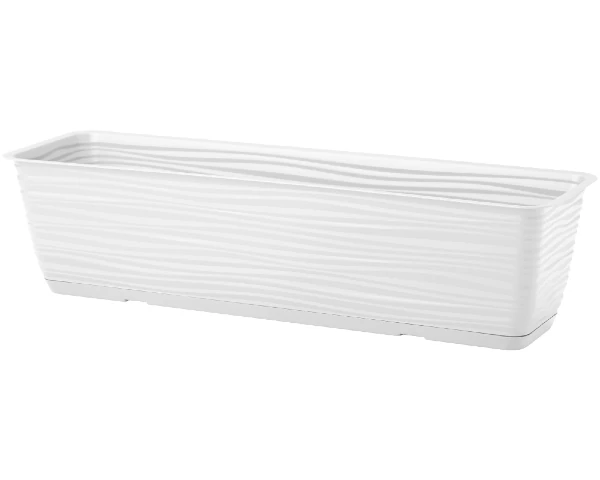 Biała długa doniczka Form Plastic o długości 58,5 cm o prostokątnym kształcie i gładkiej powierzchni.