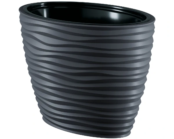 Duża antracytowa donica elipsa Form Plastic Sahara Dunes o długości 59,2 cm z dekoracyjną, piaszczystą strukturą