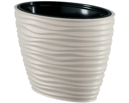 Szara donica elipsa Form Plastic Sahara Dunes o długości 59,2 cm z dekoracyjną strukturą piaszczystych fal.