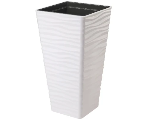 Biała wysoka donica kwadratowa Sahara Dunes z fakturą w fale