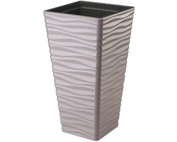 Beżowa wysoka donica kwadratowa Sahara Dunes z motywem fal