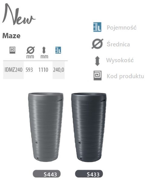 Zbiornik na deszczówkę Maze szary 240 litrów