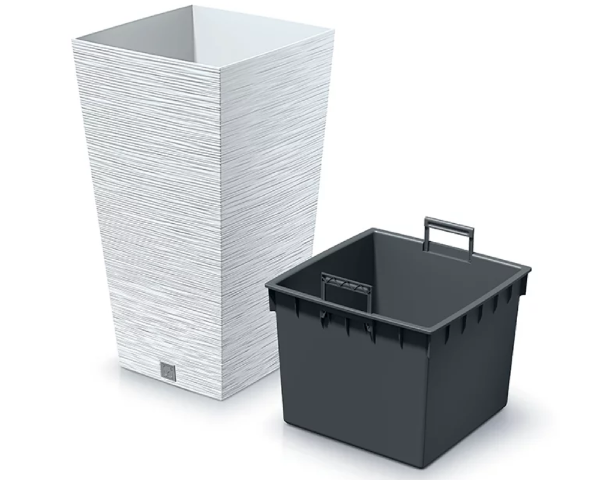 Donica wysoka 35L z wkładem 14L biała Furu Square