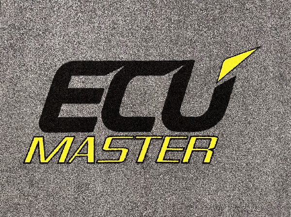 wycieraczka logo ecumaster jet-print welur, podłogowy nośnik reklamowy b2b dla branży motoryzacyjnej