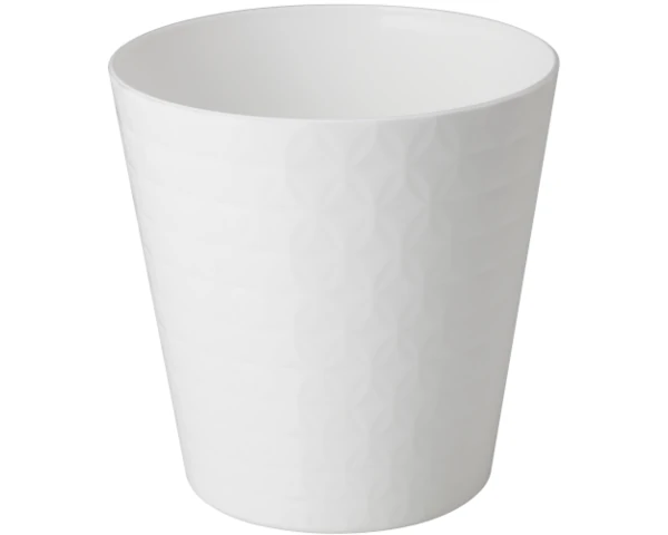 Biała okrągła doniczka Form Plastic Diament Petit o średnicy 13 cm z wypukłą strukturą geometrycznych rombów.